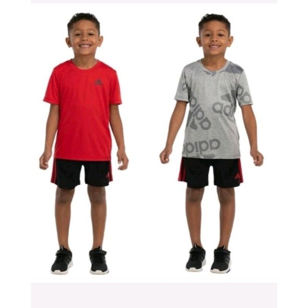 Adidas Boy's 3-Piece Set Grey/Red Size-7 Youth Boys